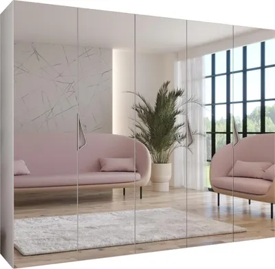 Produktbild von MEBLE KRYSPOL Schrank 250x202x52 cm mit Kleiderstange & Spiegel, 5xTür, SANDI, Weiß, Griff Kaschmir