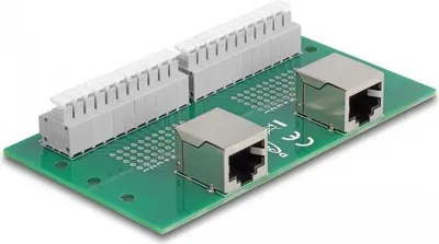 Produktbild von Delock RJ50 2 x Buchse zu 2 x Terminalblock mit Drucktaster für Hutschiene