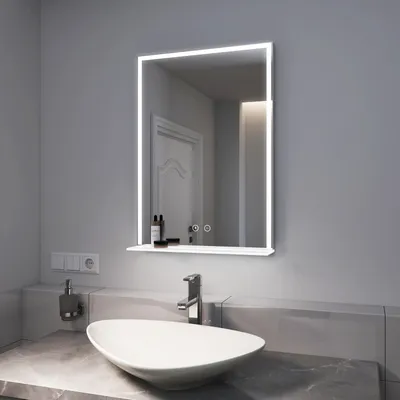 Obrázok produktu pre EMKE Kúpeľňové zrkadlo 50x70cm LED osvetlenie Horizontálne Kúpeľňové zrkadlo bez hmly Dotykový spínač 6500K Bez hmly IP44 Energeticky úsporné nástenné zrkadlo Kúpeľňové zrkadlo Dotykové osvetlené zrkadlo