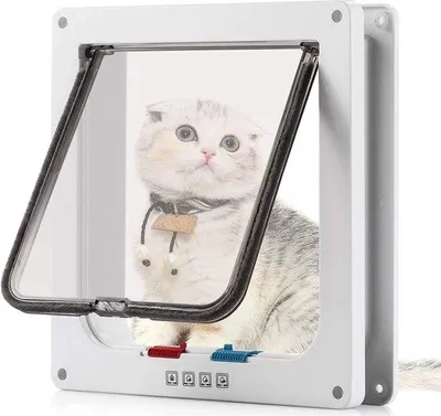Produktbild von Famanu Katzenklappe 19 x 20 x 55 cm 4-Wege Magnetverschluss für Katzen und kleine Hunde - Weiß