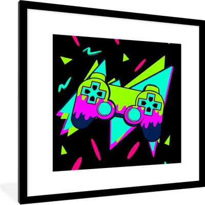 Produktbild von MuchoWow® Gerahmtes Poster Gaming - Controller - Schwarz 40x40 cm - Poster mit Schwarzem Bilderrahmen Wandposter Rahmen Foto Bilder - Poster - Plakat im Rahmen