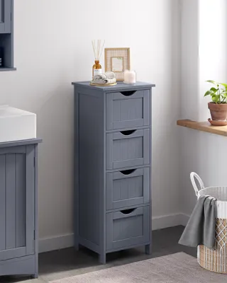 Produktbild von VASAGLE Badezimmerschrank, Badschrank, Beistellschrank mit 4 Schubladen, 30 x 30 x 82 cm, für Badezimmer, Wohnzimmer, Esszimmer, Küche, modern