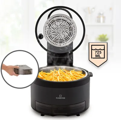 Image de Klarstein Friteuse Sans Huile avec Fonction Vapeur, Friteuse Air Chaud Air Fryer XL 1250W, Mini Friteuse Electrique Sans Huile, Airfryer 5L, Tactile, Minuterie, Température Réglable, 6 Programmes