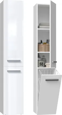 Produktbild von Hoher Badezimmerschrank mit Korb ATSO – weiß glänzend