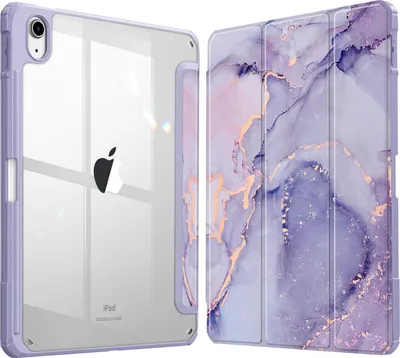Produktbild von Fintie Hybrid Hülle für iPad (A16) 11 Generation 11 Zoll 2025, iPad 10 Generation 10.9 Zoll 2022 mit Stifthalter - Stoßfeste Schutzhülle mit transparenter Hartschale auf der Rückseite, Lila Marmor