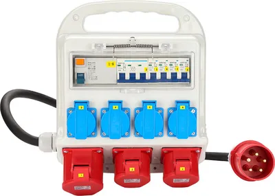 Zdjęcie produktu dla Rozdzielnica zasilania EINFEBEN Rozdzielnica do rozdziału zasilania na placu budowy Wyłącznik RCD CEE 2x 16A + 1x 32A + 4x 230V Rozdzielnica naścienna z kablem