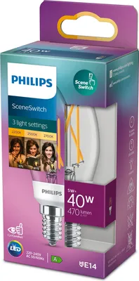 Obrázek produktu pro Philips Žárovka 40;18;9 W B35 E14, 5 W, 40 W, E14, 470 lm, 15000 h