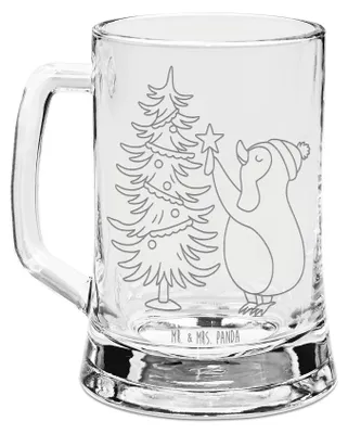 Produktbild von Mr. & Mrs. Panda Krug Pinguin Weihnachtsbaum - Transparent - Geschenk, Glasbierkrug, Bierhumpen, Weihnachten, Glas Bierkrug, Winter, Seidel, Humpen