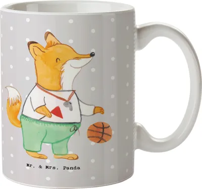 Produktbild von Mr. & Mrs. Panda Tasse Basketballtrainer Herz - Grau Pastell - Geschenk, Kaffeebecher, Basketball, Verein, Trinkbecher, Teetasse, Sport, Teebecher, Becher