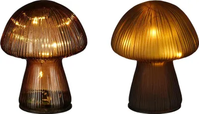 Produktbild von Mica Decorations LED Deko Lampe Glas Pilz Ø 12 x 15 cm braun 2-fach sortiert