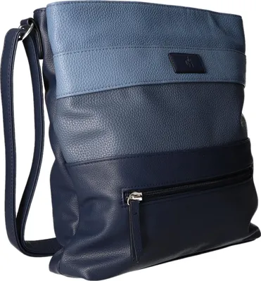 Produktbild von Schultertasche Blau glattes Kunstleder 33x29x6 cm mit 2 Hauptfächern, Reißverschluss und verstellbarem Schulterriemen