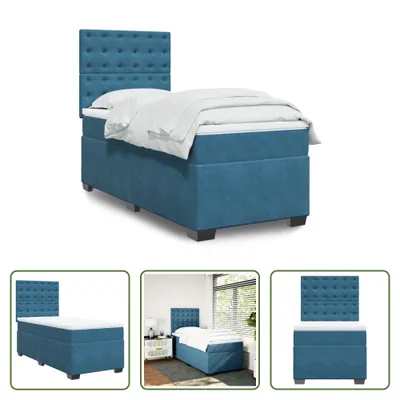 Produktbild von The Living Store Boxspringbett mit Matratze Blau 90x200 cm Samt