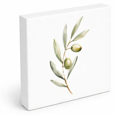 Produktbild von Mediterrane Schätze Olivenzweig Holzbild in 15x15 cm zum Stellen oder Aufhängen