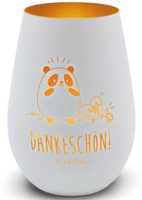 Produktbild von Mr. & Mrs. Panda Glas Windlicht Panda Dankeschön - Weiß - Geschenk, Teelichthalter, Kerzenhalter, Gold, Laterne