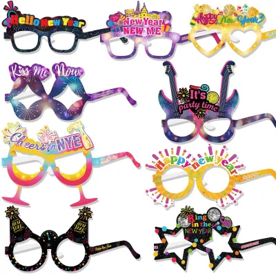 Neujahrsbrille 18 Stück, bunt, Papier, 9 Designs, Partyzubehör