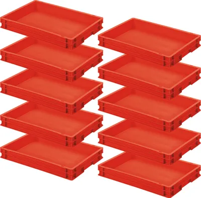 Produktbild von 10 Eurobehälter mit 2 Griffleisten, LxBxH 600x400x75 mm, PP, rot