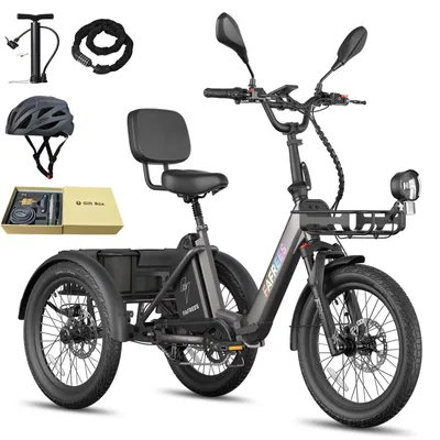 Produktbild von E Dreirad 48 V 21 Ah Akku, 85 km Reichweite, 180 kg Zuladung, hydraulische Scheibenbremsen, Blinker, 40 kg Heckkorb, Schwarz