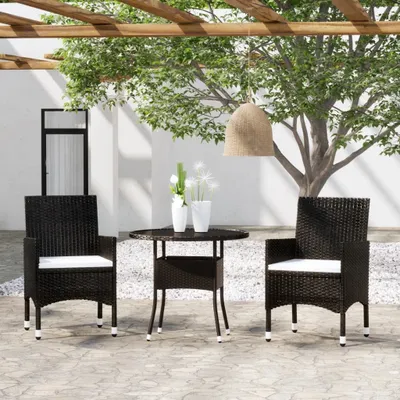 Produktbild von 3-tlg. Garten-Essgruppe Poly Rattan Schwarz , Gartenmöbel-Sets Design 2024