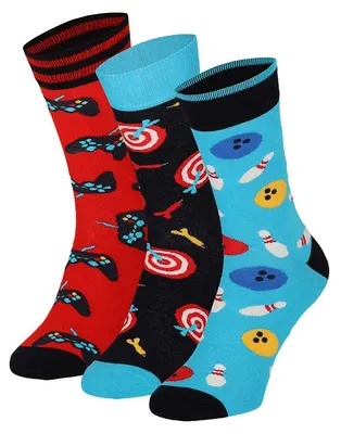 Produktbild von Herren Socken 3er Pack im Gaming Design, Gamer Motivsocken Set bunt, Einheitsgröße ca 41-46, lustige Socken für Alltag und Freizeit, Farbe:Rot
