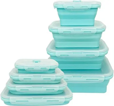 Immagine prodotto di Set di 4 contenitori per alimenti in silicone a tenuta ermetica – Adatti al microonde e lavabili in lavastoviglie, ideali per il campeggio