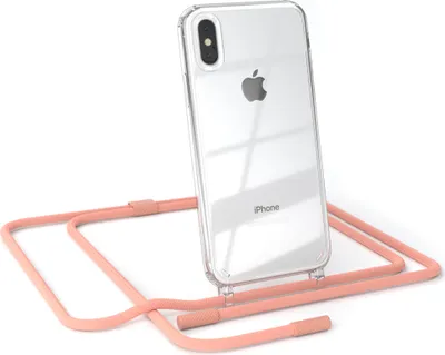 Produktbild von EAZY CASE Handykette für Apple iPhone X / XS, Clear Case aus Silikon, mit Umhängeband, abnehmbare Endstücke, Handyband in Rosa