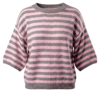 Produktbild von Strickpullover Damen Streifen Sweatshirt 3/4-Arm Rundhalsausschnitt 38 bis 42