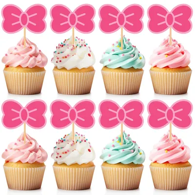 24 rosa Schleifen Cupcake-Topper, Torten-Dekoration