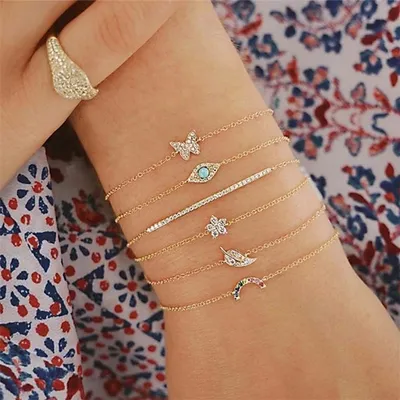 Produktbild von 6 teile Armband Schmuck Armbänder Geschenk Set Schmetterlinge Sterne Auge Mond