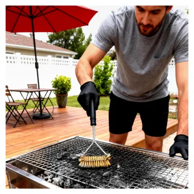 Produktbild von Set mit 4 robusten Grillbürsten, Grillzubehör für Gussrost, Messingbürste und Edelstahl-Drahtbürste, geeignet für Gasgrills, Holzkohlegrills und Gusseisengrills