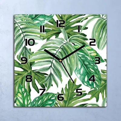 Produktbild von Wanduhr Echt-Glas-Küchenuhr Dschungel Blätter Quarz Lautlos 30x30 Deko Bilder