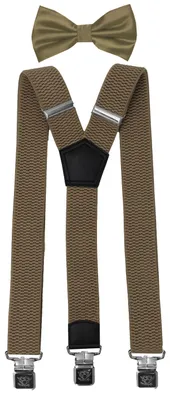 Produktbild von Fabio Farini - 1 Stück mit passender Fliege als Set 4cm Y-Form für Herren Pack Beige 4cm Hosenträger - Unifarben Fliege