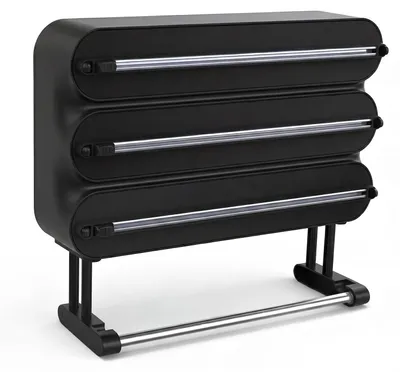 4-in-1 Folienhalter für die Wand, 4 Rollen, ohne Bohren, Schwarz