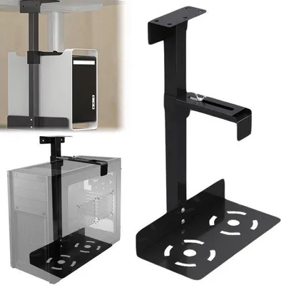 Productafbeelding van Unyqoos® Verstelbare computerhouder voor montage onder het bureau – staal, in hoogte verstelbaar van 50 tot 530 mm, in breedte verstelbaar van 135 tot 235 mm, ruimtebesparend met ventilatie