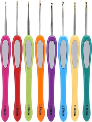 Produktbild von Häkelnadeln Set 8 Stück, bunte Griffe, Aluminium, zum Häkeln und Stricken