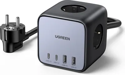 Image de Chargeur rapide de bureau UGREEN - 65 W - Avec prises intégrées - Gris/Noir