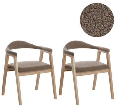 Produktbild von BELIANI Esszimmerstuhl 2er Set Hellbraun u. Taupe Bouclé Stoffbezug mit Holzgestell Armlehnen Modernes Design Boho Küchenstühle