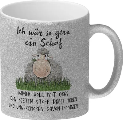 Produktbild von Schaf Glitzer-Kaffeebecher mit Spruch Ich wär so gern ein Schaf