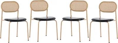 Image de Sweiko lot de 4 chaises de salle à manger, chaise de loisir moderne et simple avec quatre pieds de support en métal, chaise de loisir en rotin，Noir+Brun