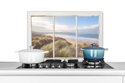 Produktbild von KitchenYeah® Spritzschutz Küche - Küchenrückwand - Wandschutz für Herd und Spüle - Aussicht - Strand - Meer 70x50 - Alu-Dibond (Alternative zum Spritzschutz aus Glas) - Hitzebeständig - Herdspritzsch