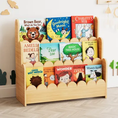 Imagen del producto de Estantería de madera de 3 niveles, diseño Montessori, color natural, para habitación infantil