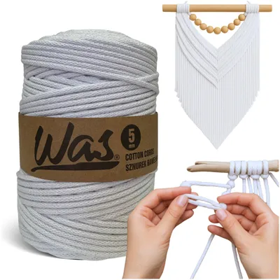 Produktbild von Baumwollkordel  Geflochtene Baumwollschnur  Polyesterkernschnur  Für Makramee  Makramee-Seil Bastelkordel  5mm 200m Weiß DIY WAS