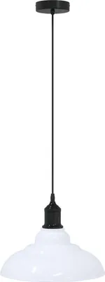 A white and black pendant light fixture against a white background.