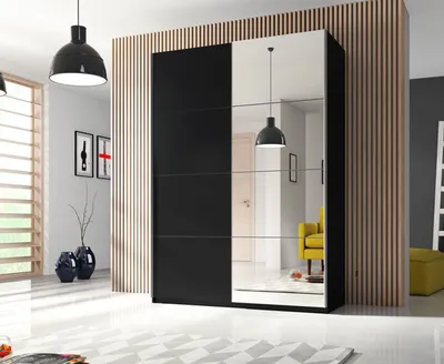 Image de Armoire à portes coulissantes Beta noire avec miroir, largeur 120 cm