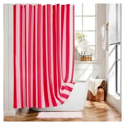 Produktbild von Vertikal gestreifter Duschvorhang im Retro-Vintage-Stil für das Badezimmer, wasserdichtes Polyester, 183 x 183 cm