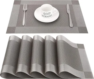 Produktbild von Abwischbare Tischsets, Waschbar Grau 6er Set PVC Verschleißfest Hitzebeständig Anti-Rutsch Tischsets für Küche, Zuhause, Restaurant, Esstisch, 45cm x 30cm