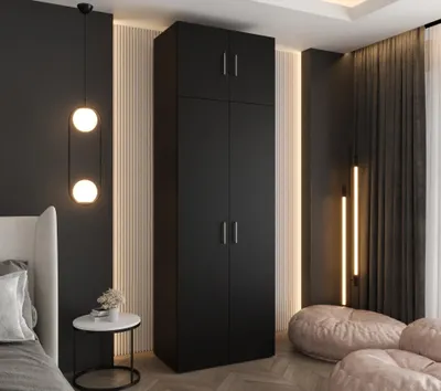 Produktbild von Drehtürenschrank 242x80x48 cm Schwarz mit Aufsatz – Moderner Kleiderschrank mit viel Stauraum für Schlafzimmer und Flur