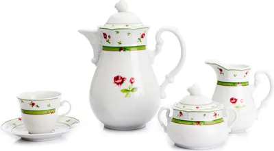 Produktbild von Kaffeeservice, Karlsbader Porzellan, Thun Menuet, rosa, grün, 15 Stück