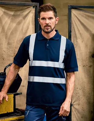 Produktbild von YOKO HVJ210 | Herren Sicherheits Polo Shirt EN ISO 20471 bis 6XL - Farbe: Navy - Größe: 5XL
