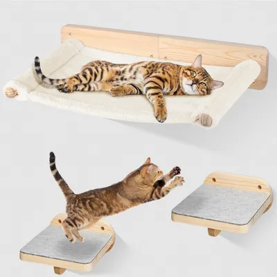 Produktbild von Set 3-teilig Katzen Kletterwand Katzenbett Katzenplattform mit 2 Kissen für Wandmontage Katzenwand