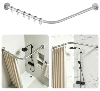 Imagen del producto de Barra de cortina de ducha ajustable en forma de L - Acero inoxidable